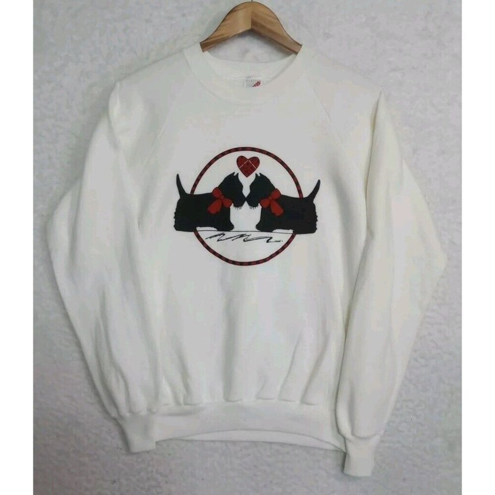 Scottie Dog Women's Sweater Jerzees Size Medium White Vintage Made In USA
